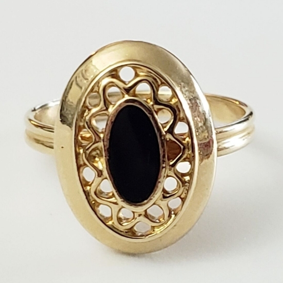 Vintage Sarah Coventry Goldtone Gold Tone  And ?Onyx Adjustable Ring Signed - Picture 6 of 6